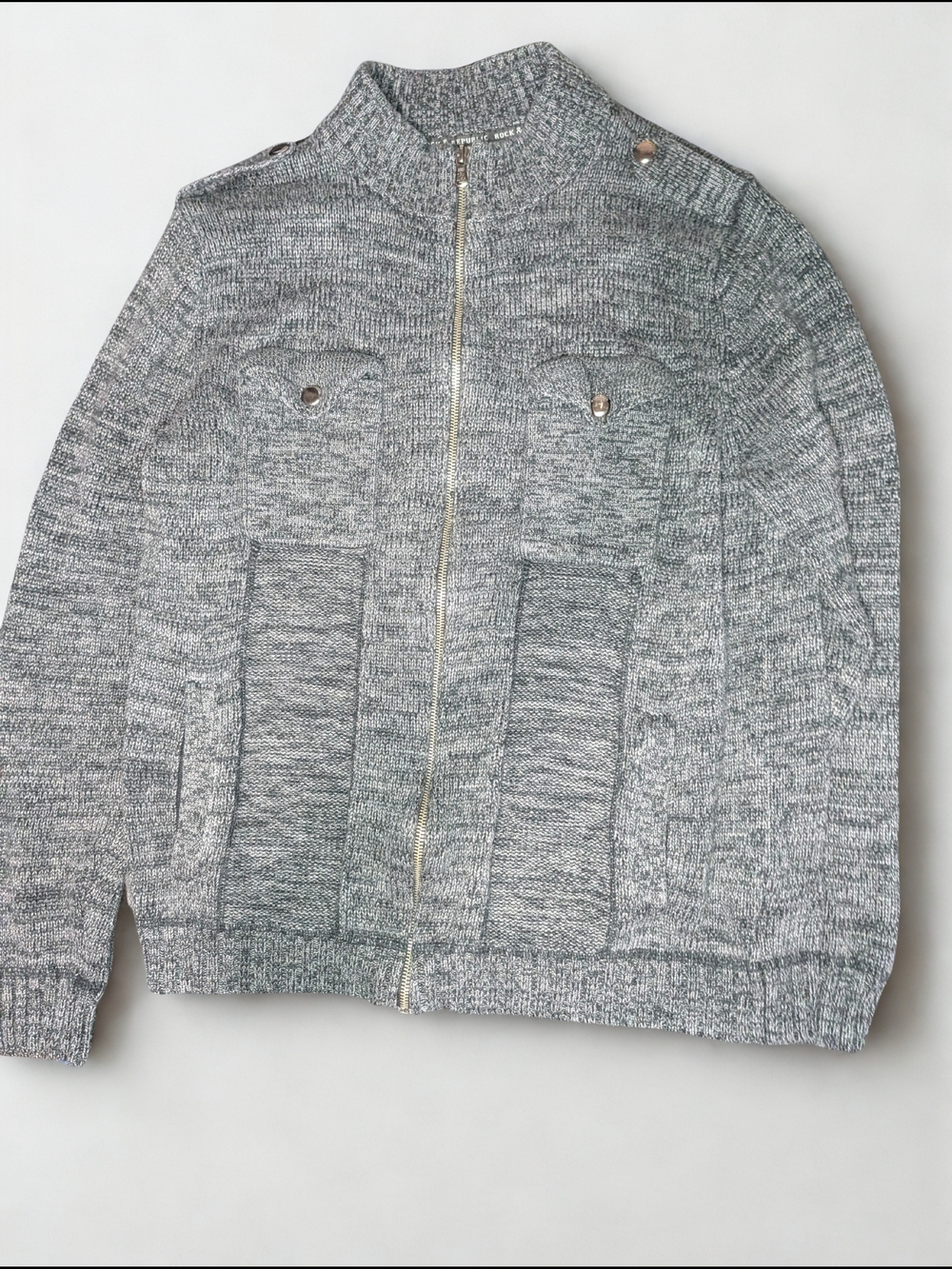 Men's Grey Zip-Front Knit Sweater Jacket